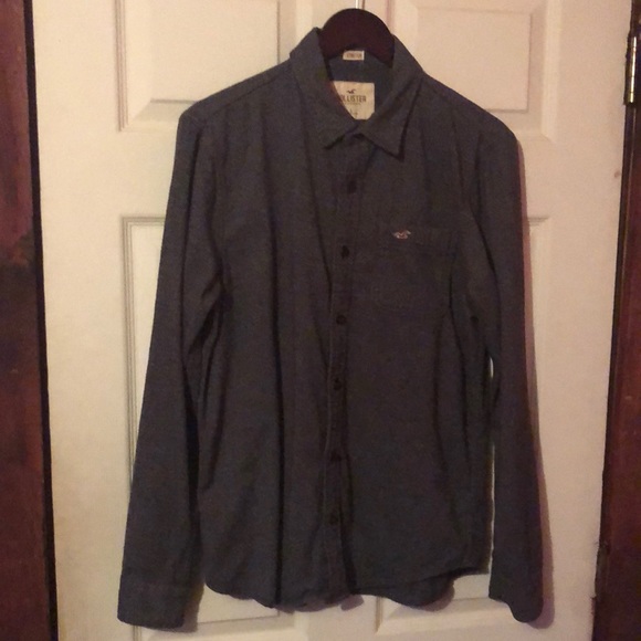 Hollister Gray Textured Patterned Pocket Flannel Mens Large L - Picture 1 of 13